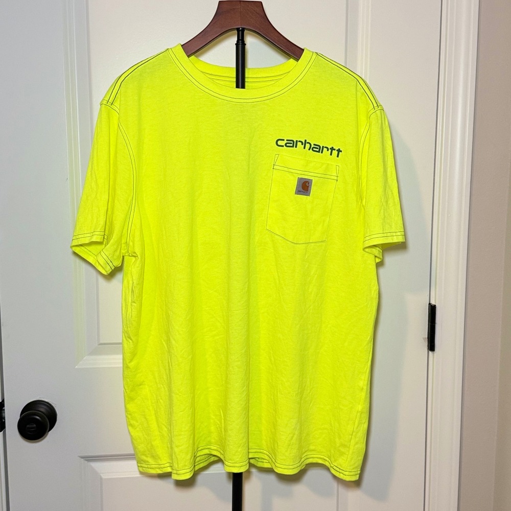 Carhartt Mens 1X Loose Fit Pocket T-Shirt Neon Yellow High Vis Short Sleeve